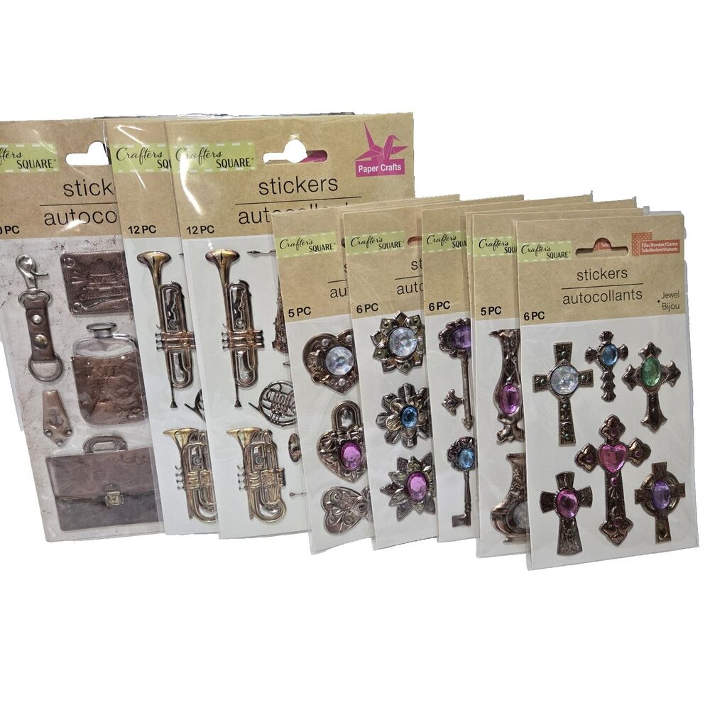 Crafter's Square 9 Pkg Bejeweled Metallic Stickers Steampunk Victorian Crafts
